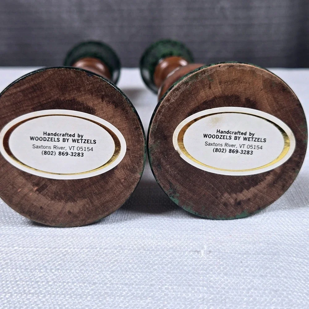 Whimsical Woodzels Wetzels Handcrafted Wood Floral Candle Holders Set Vermont
